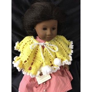 Doll Shawl Crochet New Handmade. Yellow with white Trim and Pom Pom Clos…